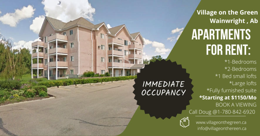 Apartment for rent wainwright, Wainwright rentals, 1 bedroom, 2bedroom, Lofts. Village On The Green Rental Suites